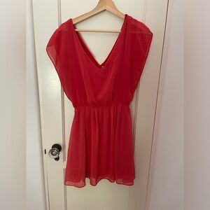 Rose Red Ruched Waist Mini Dress for Women